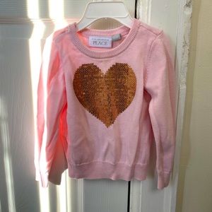 Pink Girls Sweater with gold heart in the middle
